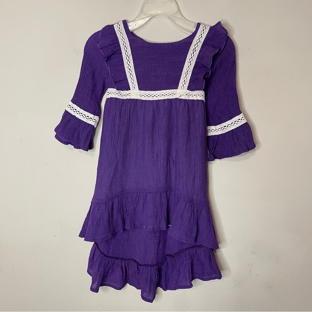 LELE‎ FOR KIDS Girls Purple High-Low Bohemian Dress with Lace Detailing, 3T